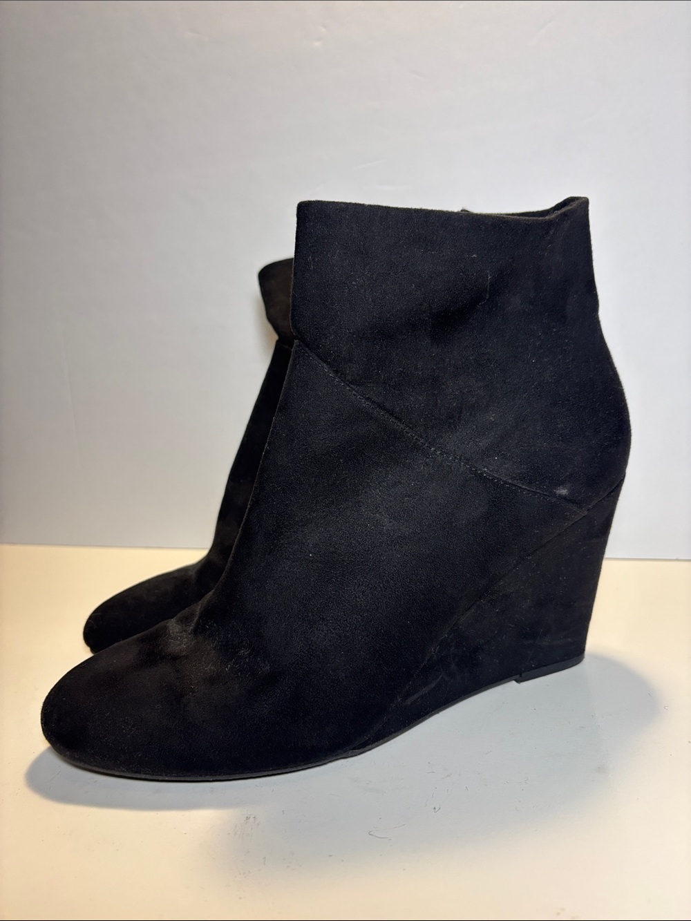 Christian Siriano Black Suede Wedge Ankle Booties